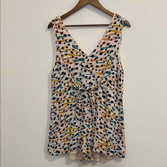 Vibrant Multicolor V-Neck Sleeveless Romper, Womens Large - Picture 1 of 7